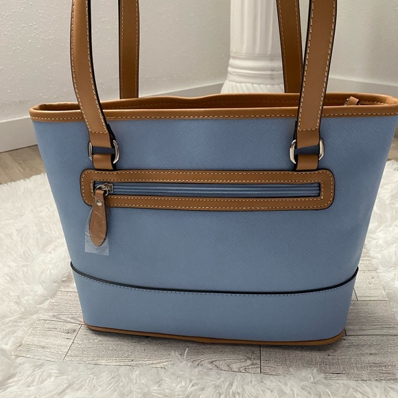 Giani Bernini Saffiano Leather Tote Handbag Blue Brown New - Picture 4 of 10